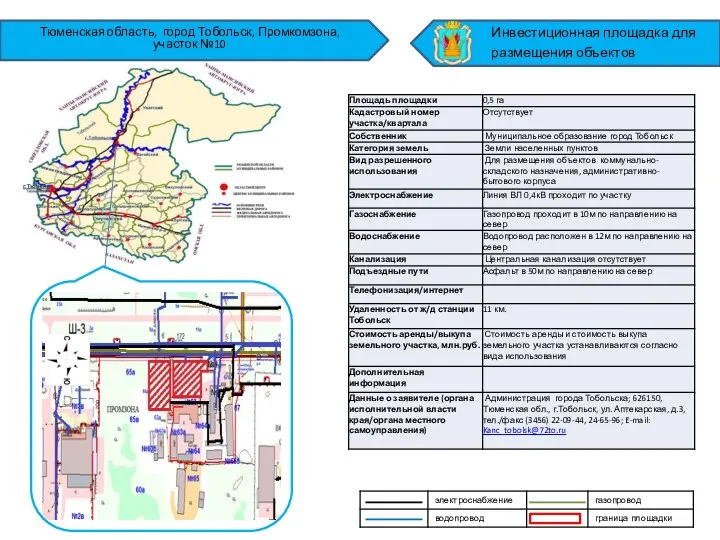 Тюменская область, город Тобольск, Промкомзона, участок №10 Инвестиционная площадка для размещения объектов