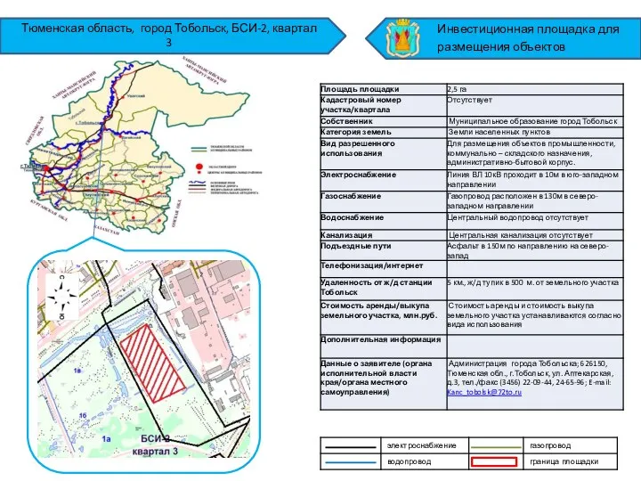 Тюменская область, город Тобольск, БСИ-2, квартал 3 Инвестиционная площадка для размещения объектов