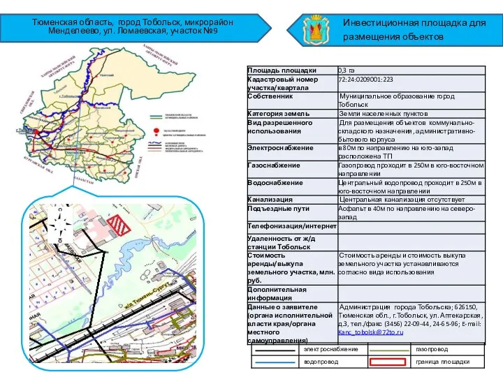 Тюменская область, город Тобольск, микрорайон Менделеево, ул. Ломаевская, участок №9 Инвестиционная площадка для размещения объектов