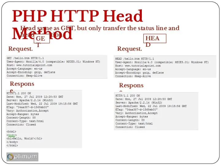 PHP HTTP Head Method Head same as GET, but only transfer