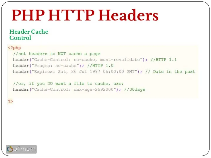 PHP HTTP Headers Header Cache Control