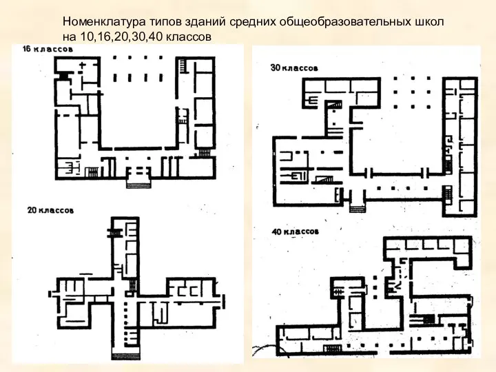 Номенклатура типов зданий средних общеобразовательных школ на 10,16,20,30,40 классов