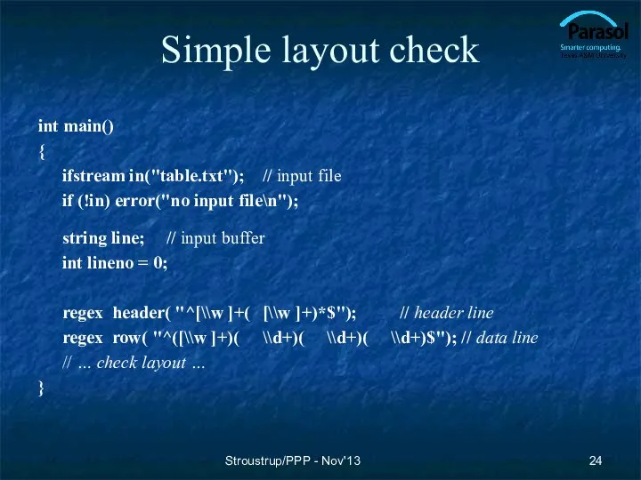 Simple layout check int main() { ifstream in("table.txt"); // input file