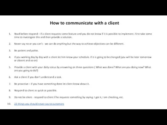 How to communicate with a client Read before respond – if