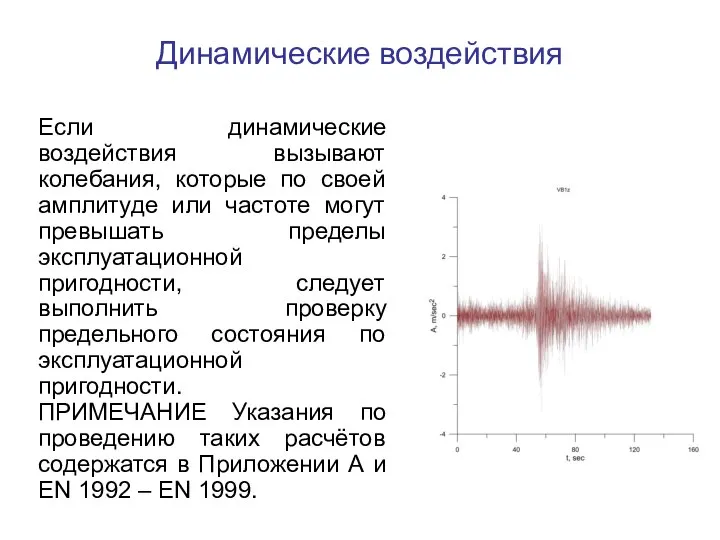 Динамические воздействия Если динамические воздействия вызывают колебания, которые по своей амплитуде