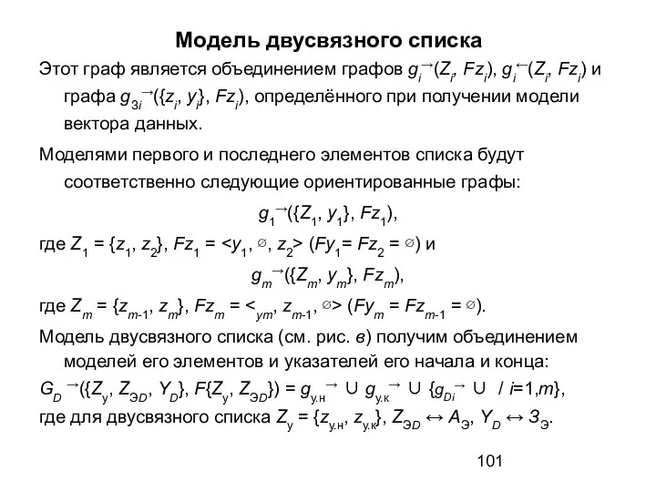 Модель двусвязного списка Этот граф является объединением графов gi→(Zi, Fzi), gi←(Zi,