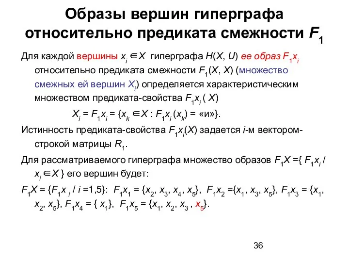 Образы вершин гиперграфа относительно предиката смежности F1 Для каждой вершины xi