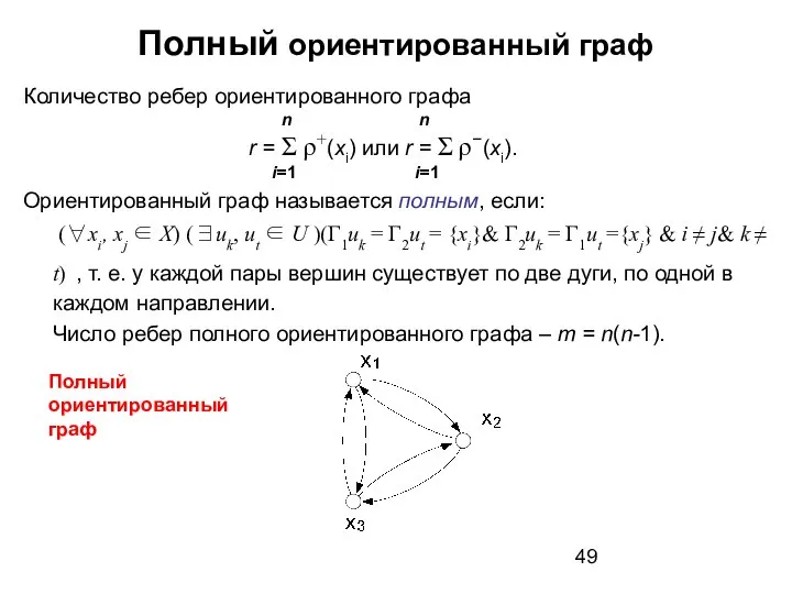 Полный ориентированный граф Количество ребер ориентированного графа n n r =
