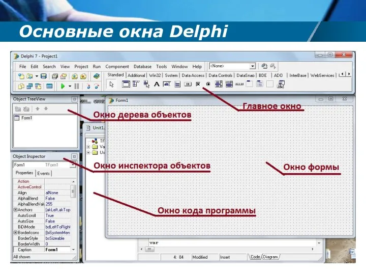 Основные окна Delphi