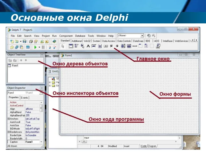 Основные окна Delphi