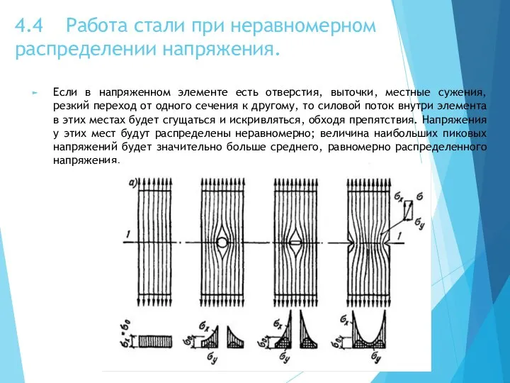 4.4 Работа стали при неравномерном распределении напряжения. Если в напряженном элементе