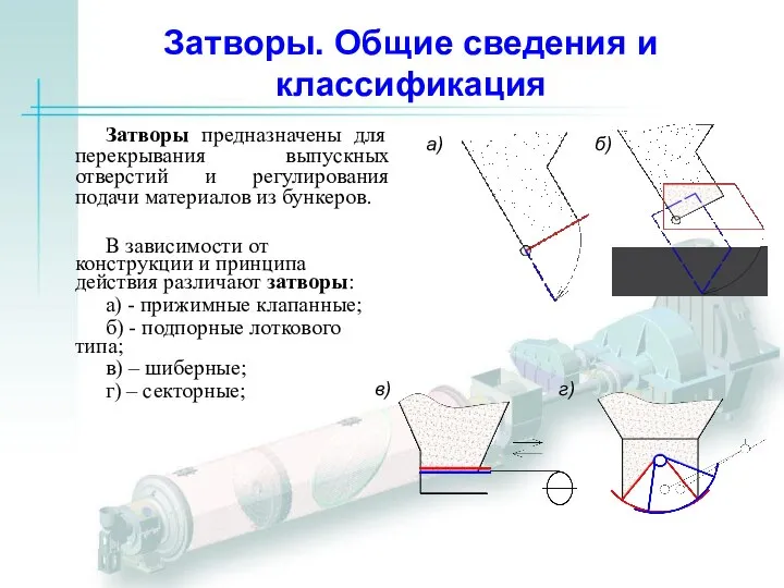 Затворы. Общие сведения и классификация Затворы предназначены для перекрывания выпускных отверстий