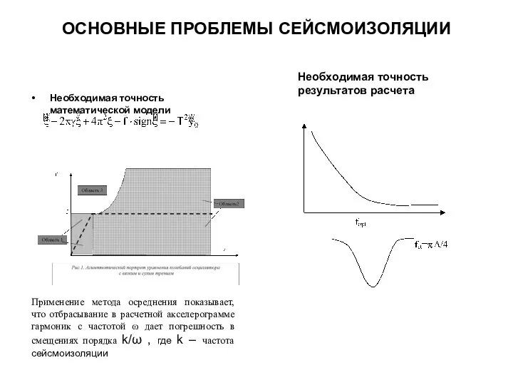 ОСНОВНЫЕ ПРОБЛЕМЫ СЕЙСМОИЗОЛЯЦИИ Необходимая точность математической модели Применение метода осреднения показывает,