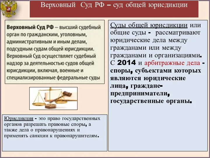 Верховный Суд РФ – суд общей юрисдикции Суды общей юрисдикции или