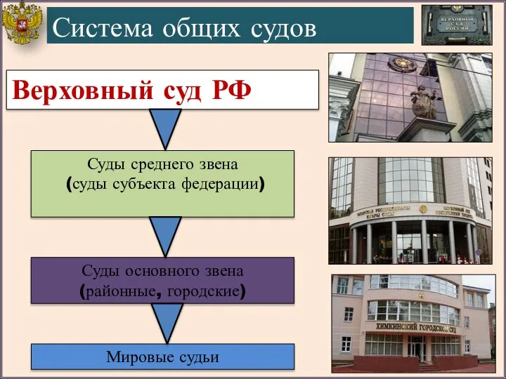 Система общих судов Верховный суд РФ Суды среднего звена (суды субъекта