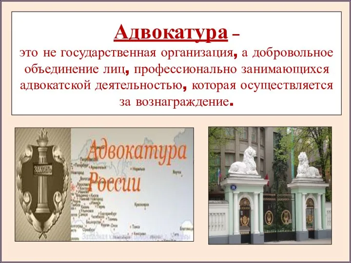 Адвокатура – это не государственная организация, а добровольное объединение лиц, профессионально