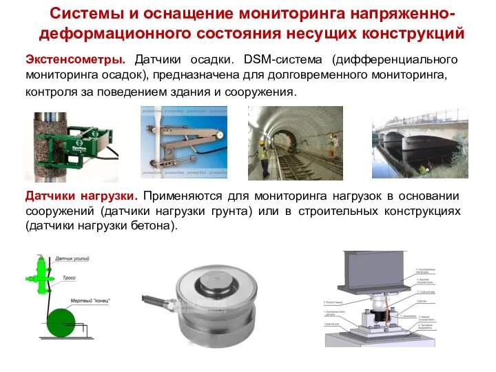 Системы и оснащение мониторинга напряженно-деформационного состояния несущих конструкций Экстенсометры. Датчики осадки.