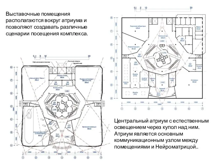 Выставочные помещения располагаются вокруг атриума и позволяют создавать различные сценарии посещения