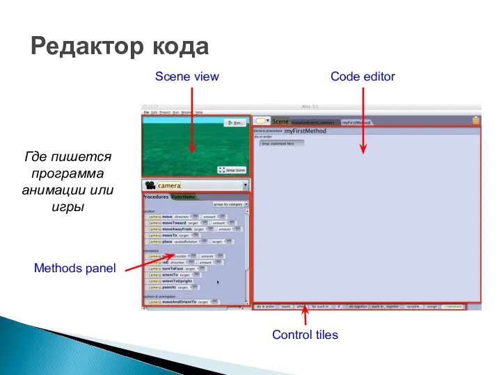 Где пишется программа анимации или игры Редактор кода