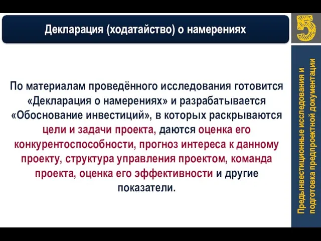 Предынвестиционные исследования и подготовка предпроектной документации По материалам проведённого исследования готовится