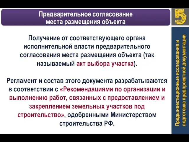 Предынвестиционные исследования и подготовка предпроектной документации Получение от соответствующего органа исполнительной