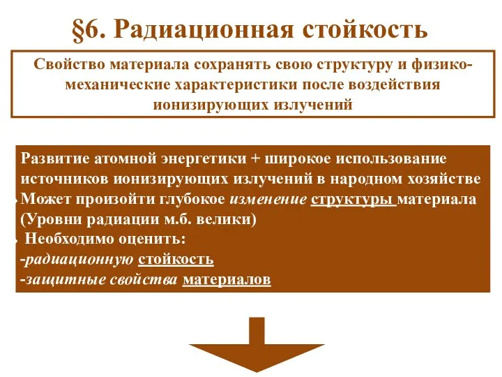 §6. Радиационная стойкость Свойство материала сохранять свою структуру и физико-механические характеристики