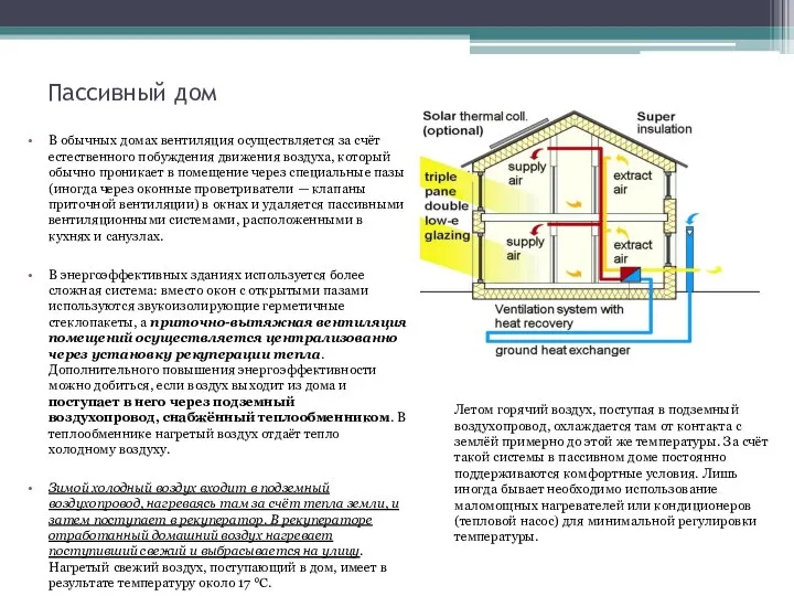 Пассивный дом В обычных домах вентиляция осуществляется за счёт естественного побуждения