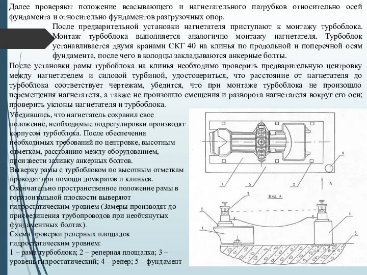 Далее проверяют положение всасывающего и нагнетательного патрубков относительно осей фундамента и