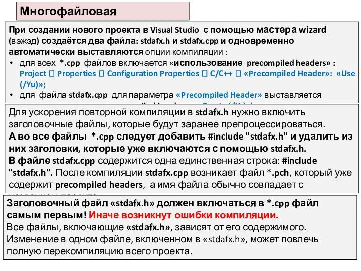 Многофайловая компиляция При создании нового проекта в Visual Studio с помощью