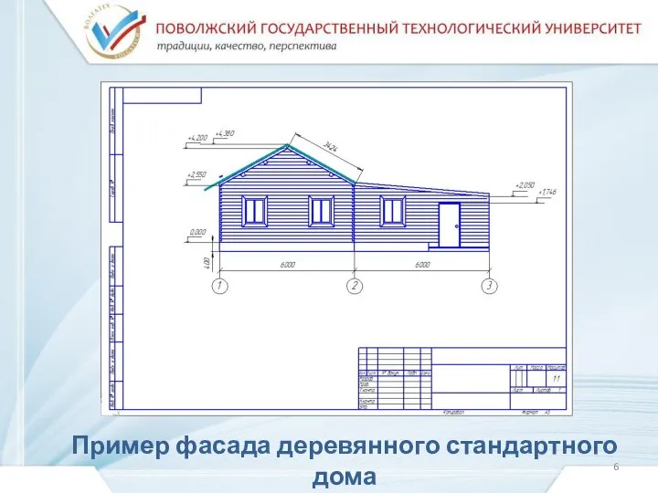 Пример фасада деревянного стандартного дома