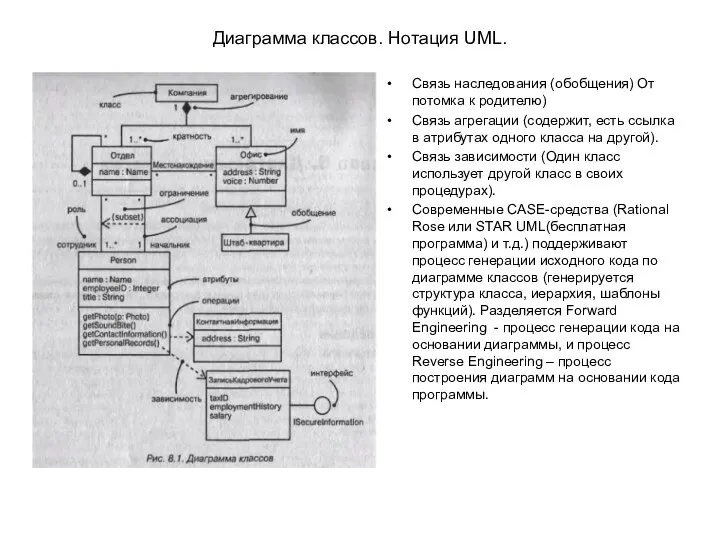 Диаграмма классов. Нотация UML. Связь наследования (обобщения) От потомка к родителю)