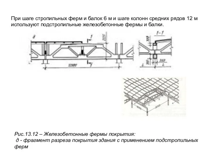 При шаге стропильных ферм и балок 6 м и шаге колонн