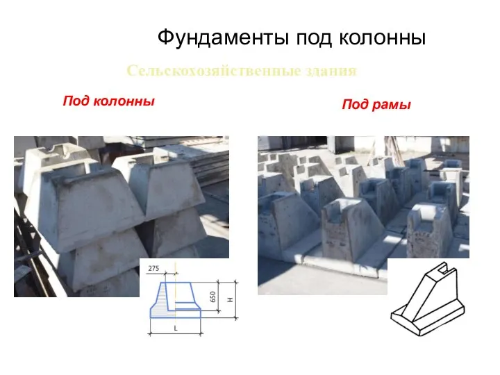 Фундаменты под колонны Сельскохозяйственные здания Под рамы Под колонны