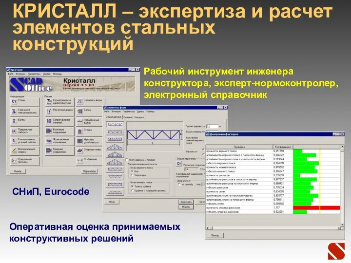 КРИСТАЛЛ – экспертиза и расчет элементов стальных конструкций Рабочий инструмент инженера