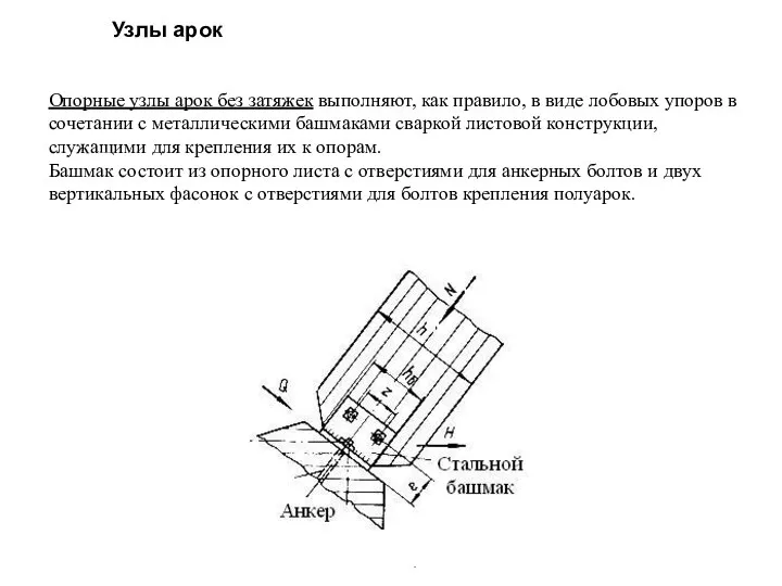 Узлы арок Опорные узлы арок без затяжек выполняют, как правило, в