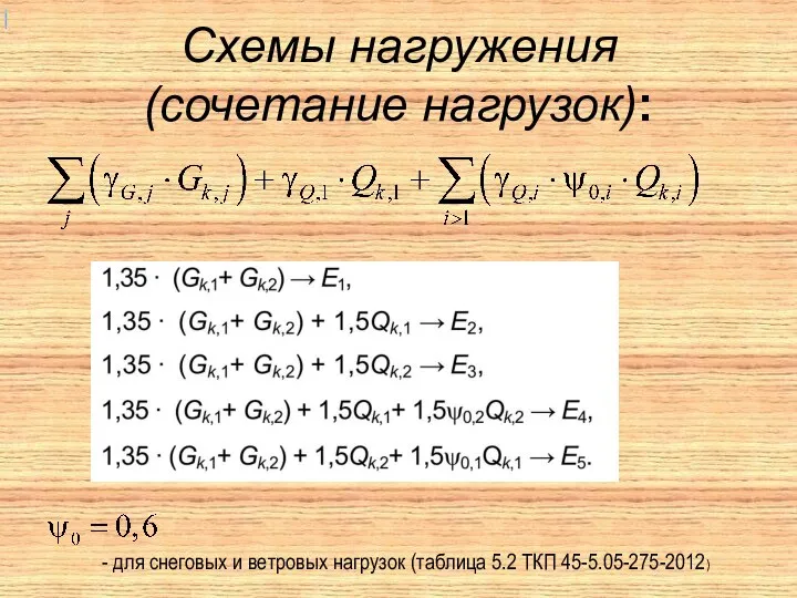 Схемы нагружения (сочетание нагрузок): - для снеговых и ветровых нагрузок (таблица 5.2 ТКП 45-5.05-275-2012)