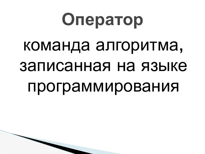 команда алгоритма, записанная на языке программирования Оператор