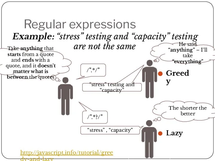 Regular expressions Greedy Example: “stress” testing and “capacity” testing are not