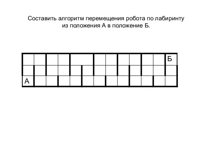 Составить алгоритм перемещения робота по лабиринту из положения А в положение Б.