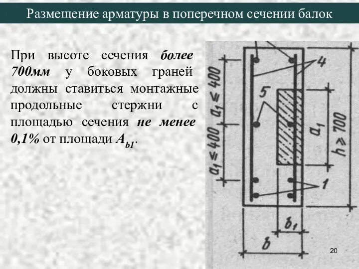 При высоте сечения более 700мм у боковых граней должны ставиться монтажные