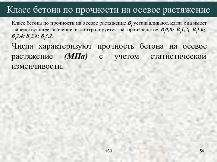 Класс бетона по прочности на осевое растяжение Bt устанавливают, когда она