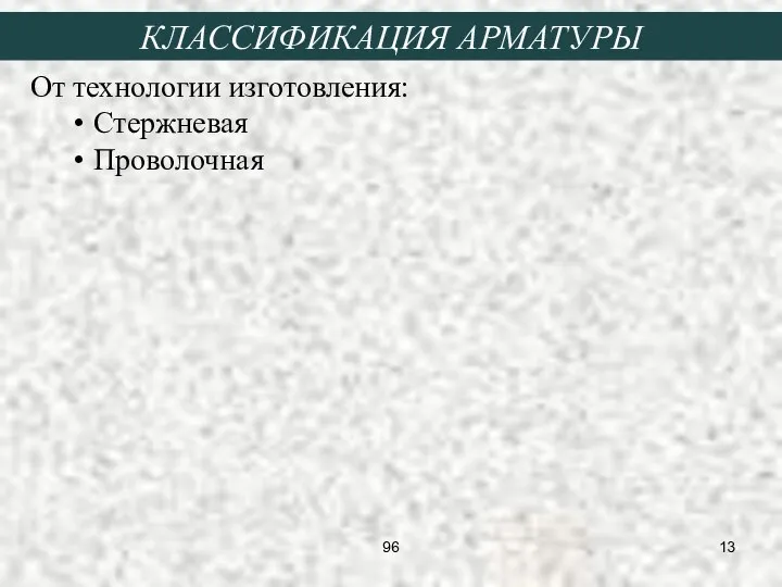 От технологии изготовления: Стержневая Проволочная КЛАССИФИКАЦИЯ АРМАТУРЫ 96