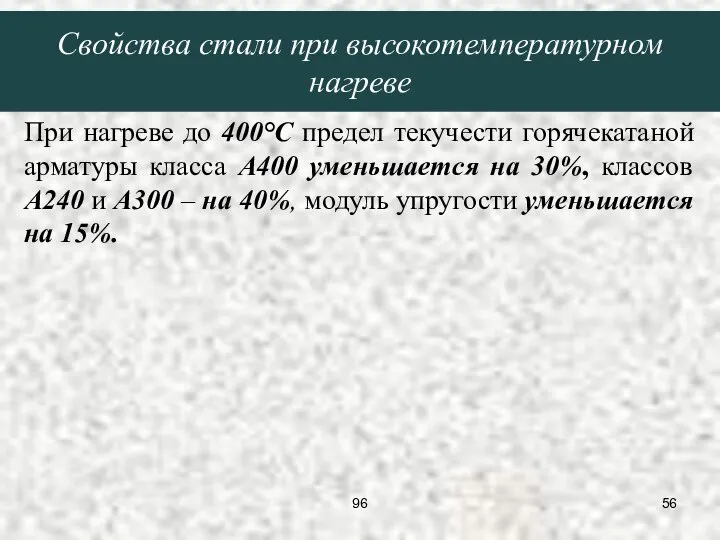 При нагреве до 400°С предел текучести горячекатаной арматуры класса А400 уменьшается