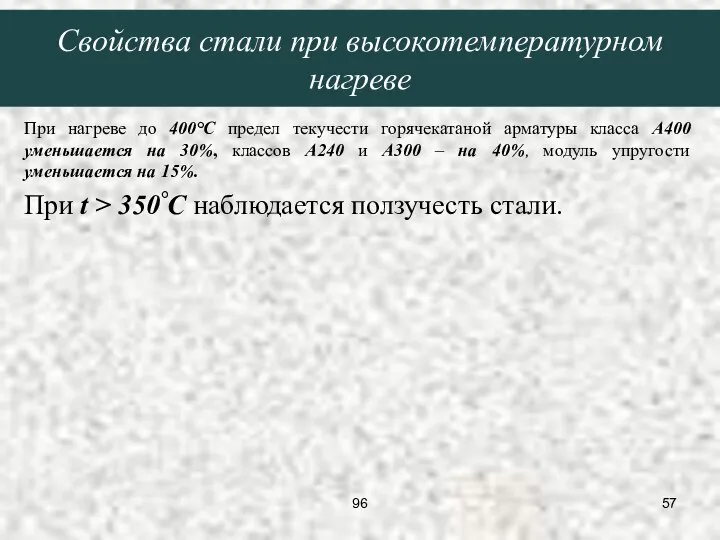 При нагреве до 400°С предел текучести горячекатаной арматуры класса А400 уменьшается