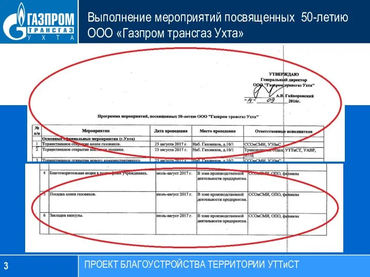 Выполнение мероприятий посвященных 50-летию ООО «Газпром трансгаз Ухта» ПРОЕКТ БЛАГОУСТРОЙСТВА ТЕРРИТОРИИ УТТиСТ