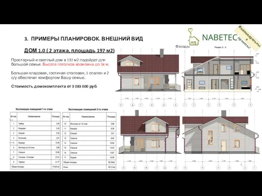 3. ПРИМЕРЫ ПЛАНИРОВОК. ВНЕШНИЙ ВИД ДОМ 1.0 ( 2 этажа, площадь