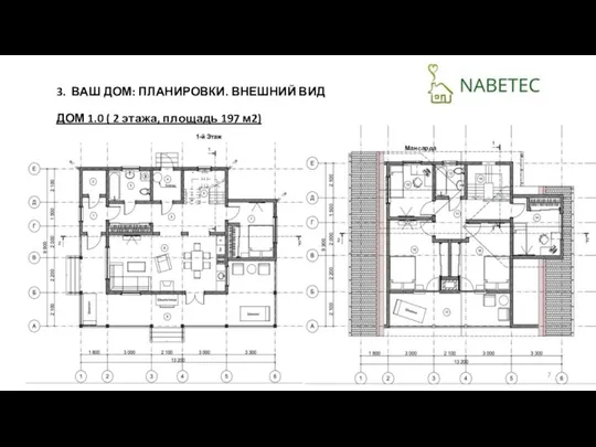 3. ВАШ ДОМ: ПЛАНИРОВКИ. ВНЕШНИЙ ВИД ДОМ 1.0 ( 2 этажа, площадь 197 м2) Мансарда