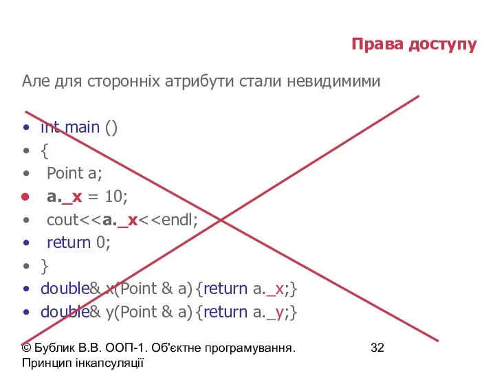 © Бублик В.В. ООП-1. Об'єктне програмування. Принцип інкапсуляції Права доступу Але