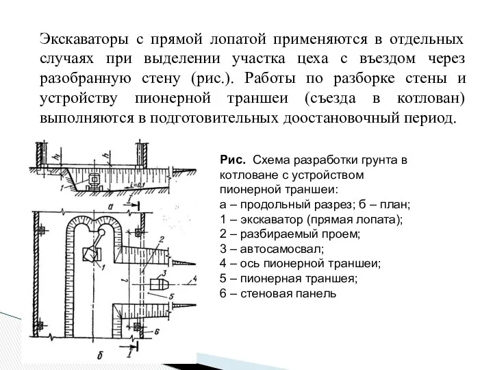 Экскаваторы с прямой лопатой применяются в отдельных случаях при выделении участка