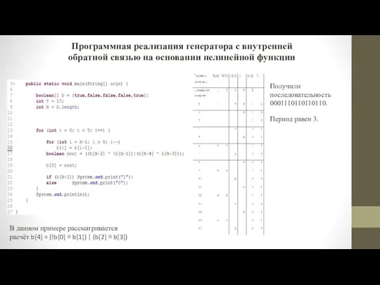 Программная реализация генератора с внутренней обратной связью на основании нелинейной функции